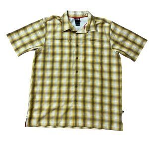 The North Face Mens Yellow Plaid Short Sleeve Button Up Outdoor Shirt Large
